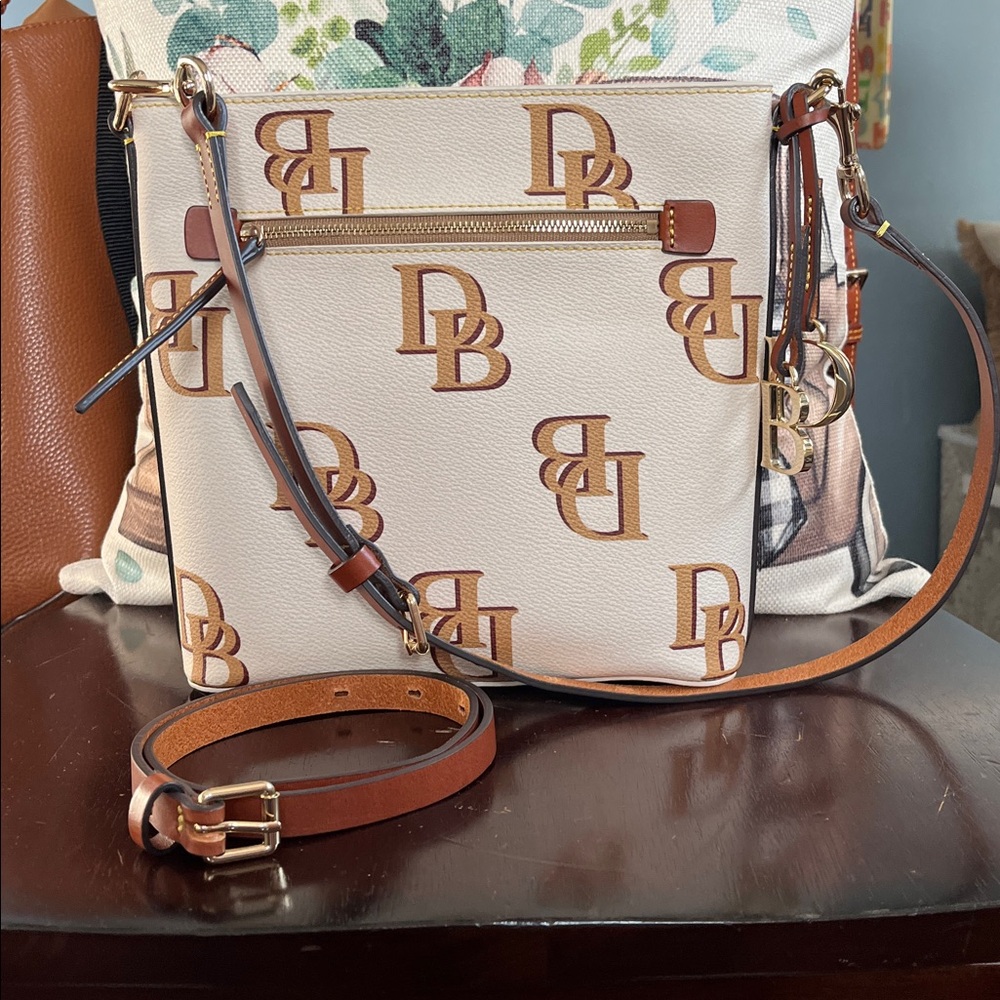 Dooney & Bourke Cream and Brown Logo Crossbody
